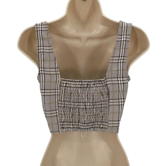 NWT Full Tilt Womens Cream Black Plaid Hook & Eye Closure Sleeveless Crop Top M - Picture 3 of 10